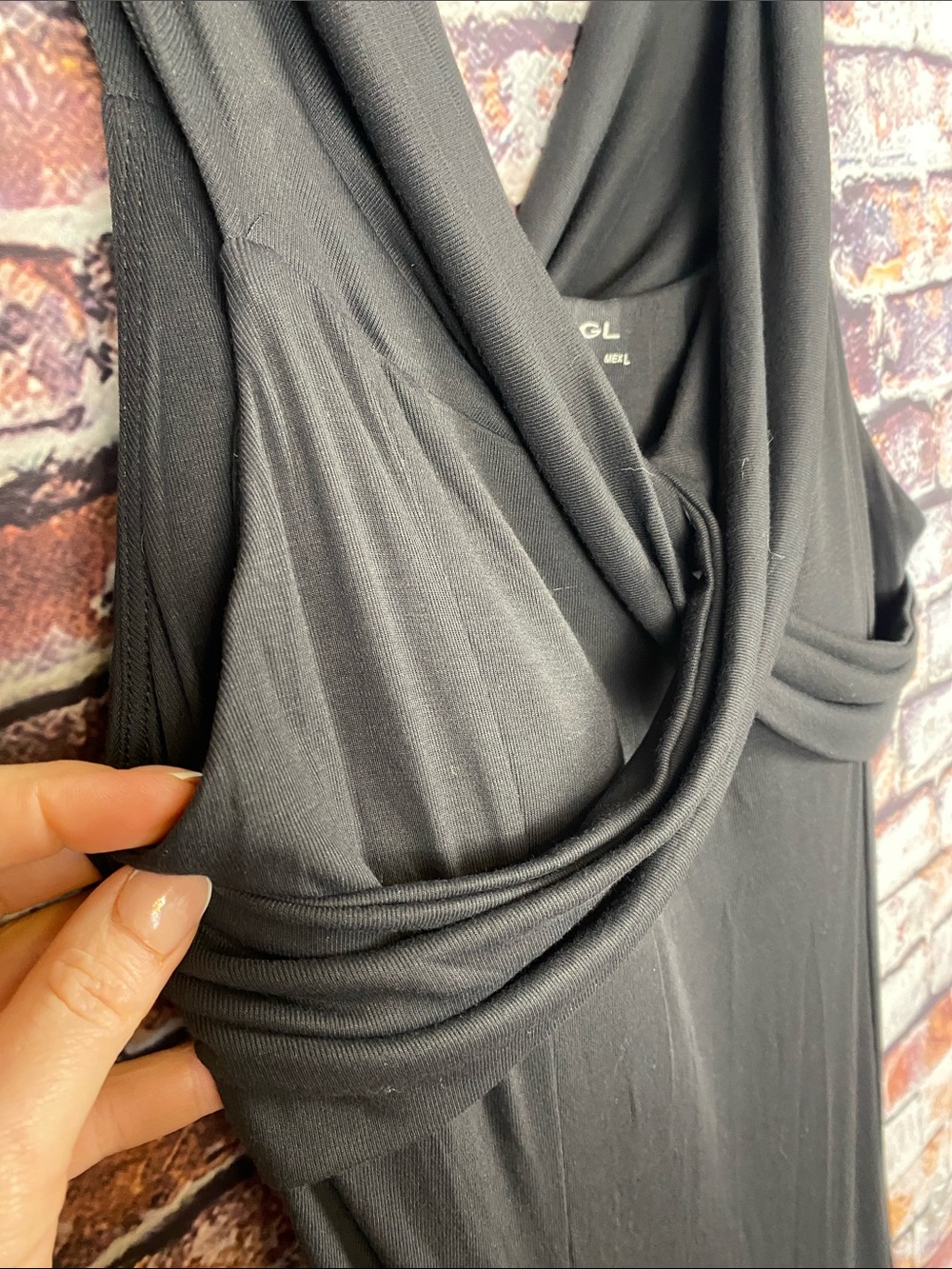 OGL Move Black Draped Built in Bra  V-Neck Fitted Classic Maxi Dress Sz L - Picture 12 of 12